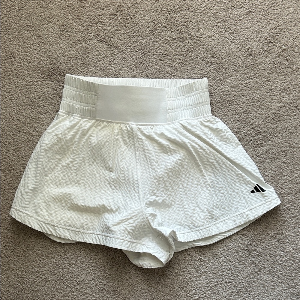 adidas White Textured High-Rise Athletic Shorts